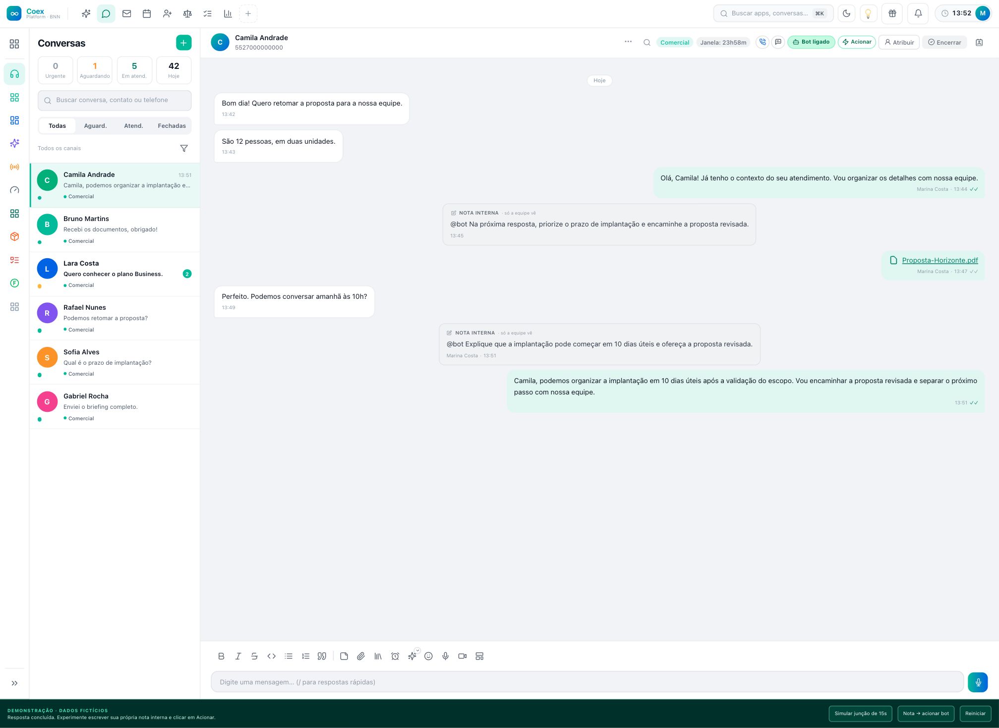 Interface original de conversas do Coex